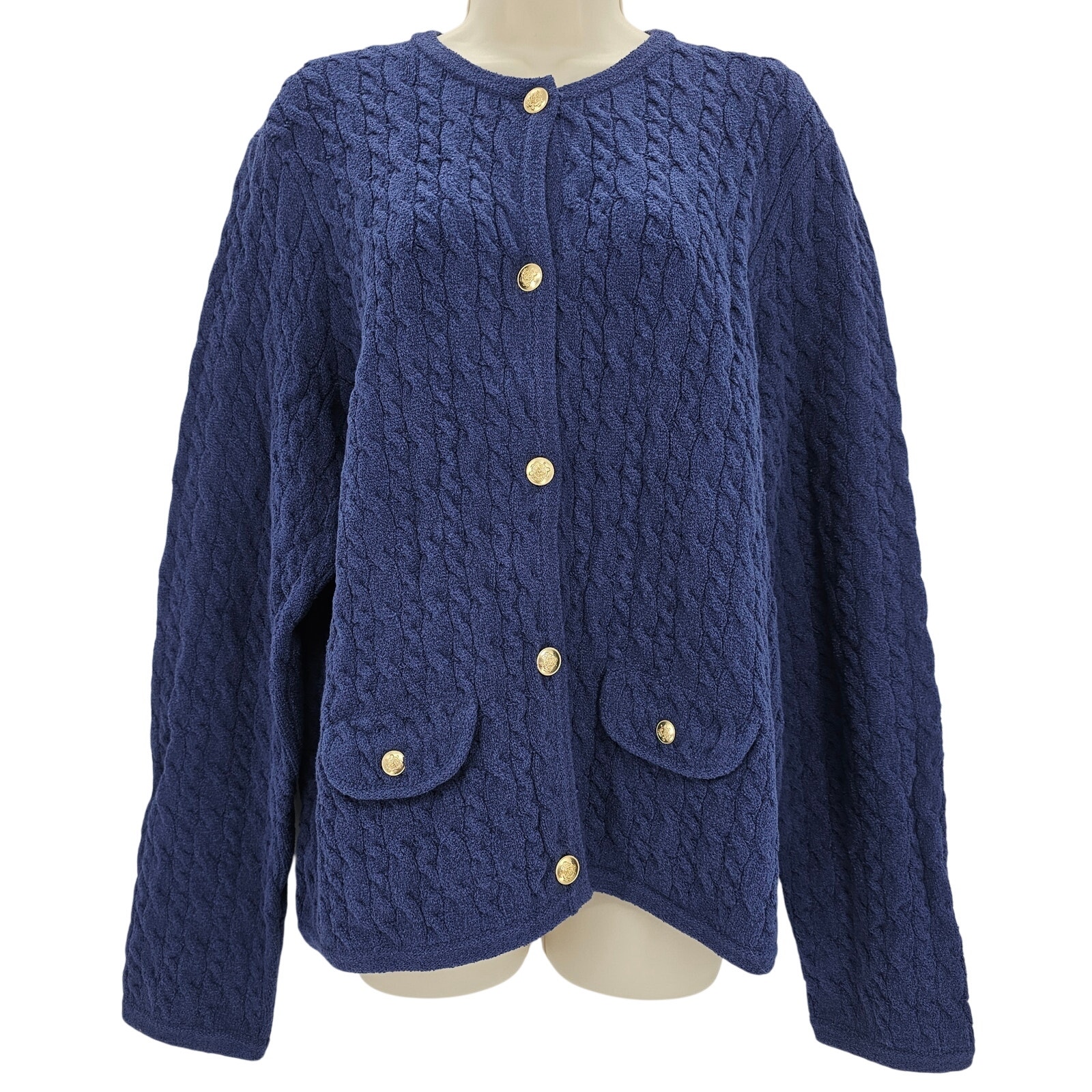 J. Crew Womans Size Xxl Boucle Cable Knit Cardigan Sweater Blazer Blue Cb891 New